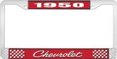 1950 Chevrolet Style #4 Red and Chrome License Plate Frame with White Lettering