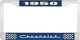 1950 Chevrolet Style #5 Blue and Chrome License Plate Frame with White Lettering