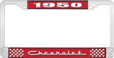 1950 Chevrolet Style #5 Red and Chrome License Plate Frame with White Lettering