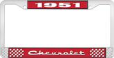 1951 Chevrolet Style #2 Red and Chrome License Plate Frame with White Lettering
