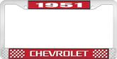 1951 Chevrolet Style #3 Red and Chrome License Plate Frame with White Lettering