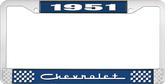 1951 Chevrolet Style #5 Blue and Chrome License Plate Frame with White Lettering