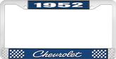 1952 Chevrolet Style #4 Blue and Chrome License Plate Frame with White Lettering