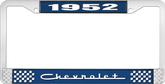 1952 Chevrolet Style #5 Blue and Chrome License Plate Frame with White Lettering
