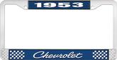 1953 Chevrolet Style #4 Blue and Chrome License Plate Frame with White Lettering