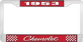 1953 Chevrolet Style #4 Red and Chrome License Plate Frame with White Lettering