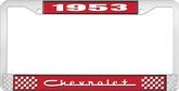 1953 Chevrolet Style #5 Red and Chrome License Plate Frame with White Lettering