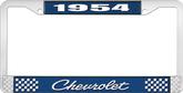 1954 Chevrolet Style #4 Blue and Chrome License Plate Frame with White Lettering