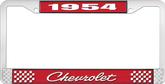1954 Chevrolet Style #4 Red and Chrome License Plate Frame with White Lettering