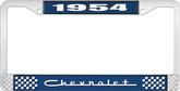 1954 Chevrolet Style #5 Blue and Chrome License Plate Frame with White Lettering