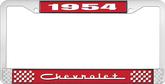 1954 Chevrolet Style #5 Red and Chrome License Plate Frame with White Lettering