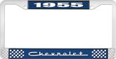 1955 Chevrolet Style #5 Blue and Chrome License Plate Frame with White Lettering