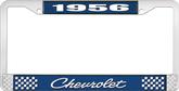 1956 Chevrolet Style #4 Blue and Chrome License Plate Frame with White Lettering