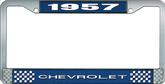 1957 Chevrolet Style #1 Blue and Chrome License Plate Frame with White Lettering