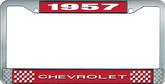 1957 Chevrolet Style #1 Red and Chrome License Plate Frame with White Lettering
