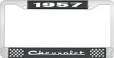 1957 Chevrolet Style #2 Black and Chrome License Plate Frame with White Lettering