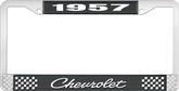 1957 Chevrolet Style #4 Black and Chrome License Plate Frame with White Lettering