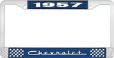 1957 Chevrolet Style #5 Blue and Chrome License Plate Frame with White Lettering