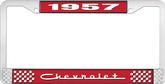 1957 Chevrolet Style #5 Red and Chrome License Plate Frame with White Lettering