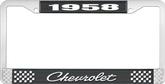 1958 Chevrolet Style #4 Black and Chrome License Plate Frame with White Lettering