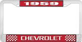 1959 Chevrolet Style #3 Red and Chrome License Plate Frame with White Lettering