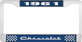 1961 Chevrolet Style #2 Blue and Chrome License Plate Frame with White Lettering