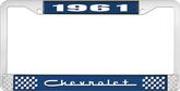 1961 Chevrolet Style #5 Blue and Chrome License Plate Frame with White Lettering
