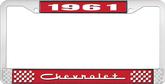 1961 Chevrolet Style #5 Red and Chrome License Plate Frame with White Lettering