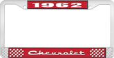 1962 Chevrolet Style #2 Red and Chrome License Plate Frame with White Lettering
