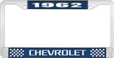 1962 Chevrolet Style #3 Blue and Chrome License Plate Frame with White Lettering
