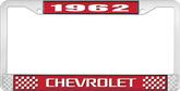 1962 Chevrolet Style #3 Red and Chrome License Plate Frame with White Lettering
