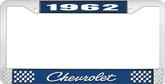 1962 Chevrolet Style #4 Blue and Chrome License Plate Frame with White Lettering
