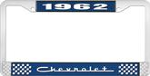 1962 Chevrolet Style #5 Blue and Chrome License Plate Frame with White Lettering