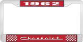1962 Chevrolet Style #5 Red and Chrome License Plate Frame with White Lettering