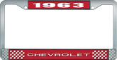 1963 Chevrolet Style #1 Red and Chrome License Plate Frame with White Lettering