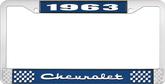 1963 Chevrolet Style #2 Blue and Chrome License Plate Frame with White Lettering
