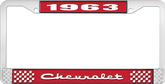 1963 Chevrolet Style #2 Red and Chrome License Plate Frame with White Lettering