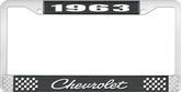 1963 Chevrolet Style #4 Black and Chrome License Plate Frame with White Lettering