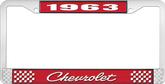 1963 Chevrolet Style #4 Red and Chrome License Plate Frame with White Lettering