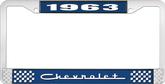1963 Chevrolet Style #5 Blue and Chrome License Plate Frame with White Lettering