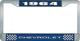 1964 Chevrolet Style #1 Blue and Chrome License Plate Frame with White Lettering