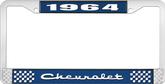 1964 Chevrolet Style #2 Blue and Chrome License Plate Frame with White Lettering