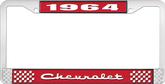 1964 Chevrolet Style #2 Red and Chrome License Plate Frame with White Lettering