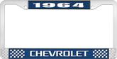 1964 Chevrolet Style #3 Blue and Chrome License Plate Frame with White Lettering
