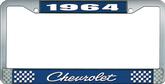 1964 Chevrolet Style #4 Blue and Chrome License Plate Frame with White Lettering