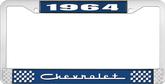 1964 Chevrolet Style #5 Blue and Chrome License Plate Frame with White Lettering