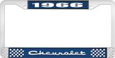 1966 Chevrolet Style #2 Blue and Chrome License Plate Frame with White Lettering
