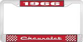 1966 Chevrolet Style #2 Red and Chrome License Plate Frame with White Lettering