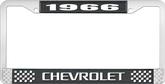 1966 Chevrolet Style #3 Black and Chrome License Plate Frame with White Lettering