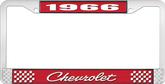 1966 Chevrolet Style #4 Red and Chrome License Plate Frame with White Lettering